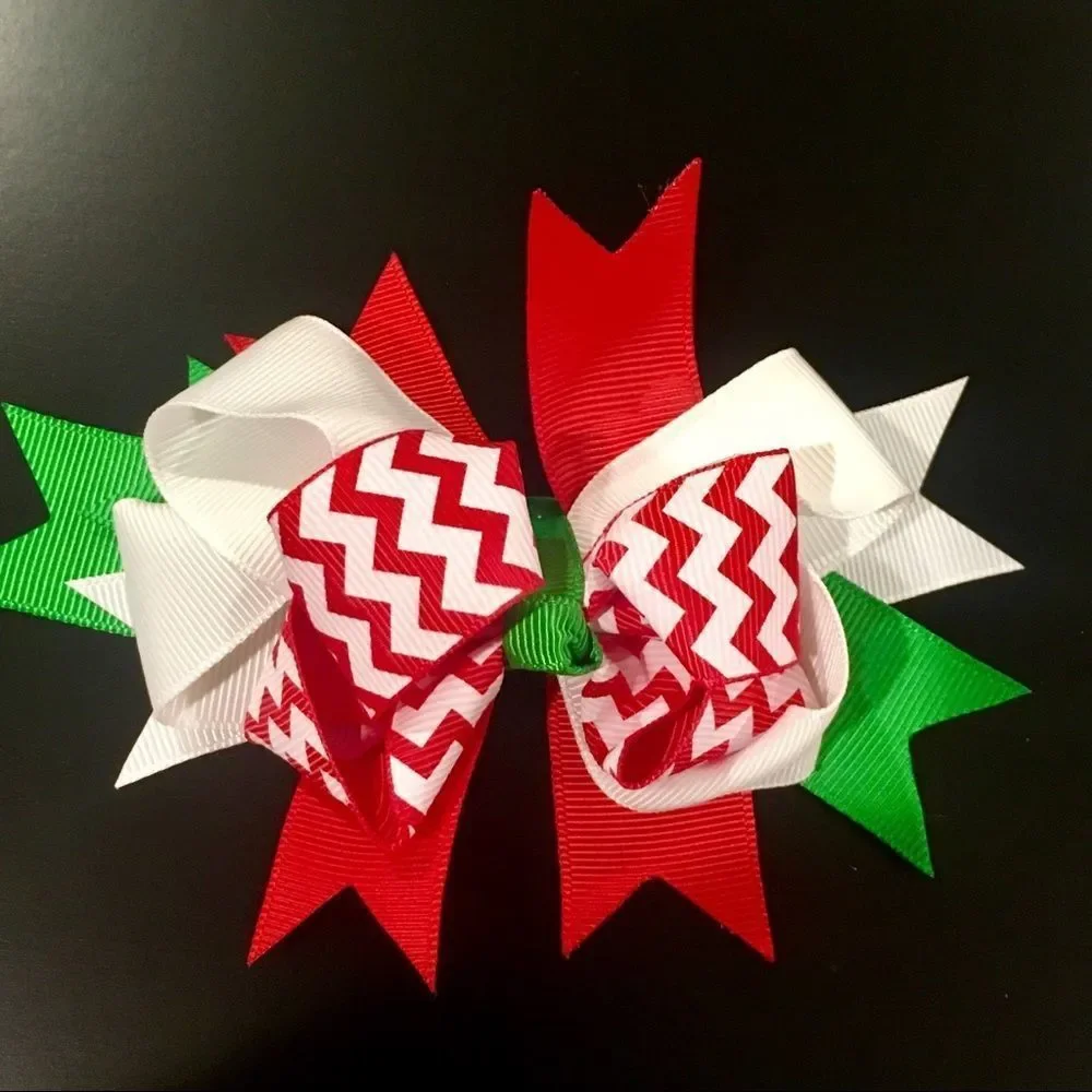 Two Christmas Hair Bows with Alligator Clip- 2 Random Grosgrain Hair Bows